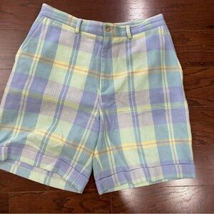 Vtg Ralph Lauren Polo Sport Shorts Sz 14 Pastel  Plaid Wool Hi Rise 90s Preppy